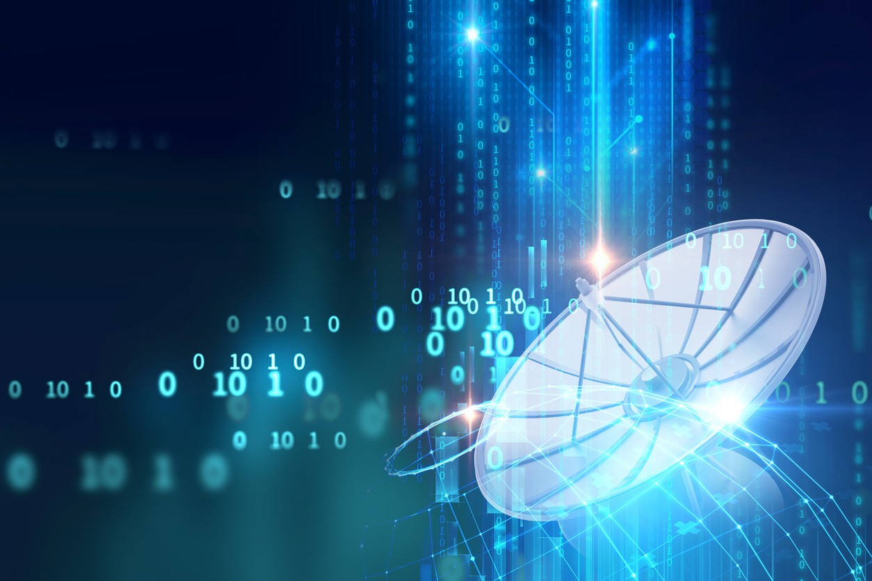 3d illustration of Satellite dish  on abstract technology background
